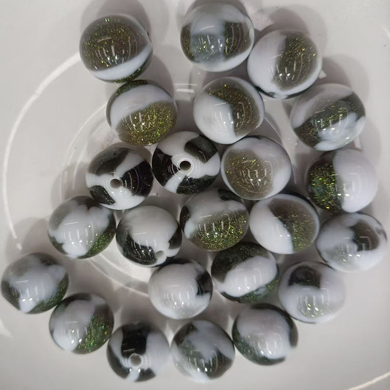 Glitter Cream 10 12 16mm Resin Beads Double Color Swirls 20pcs 11