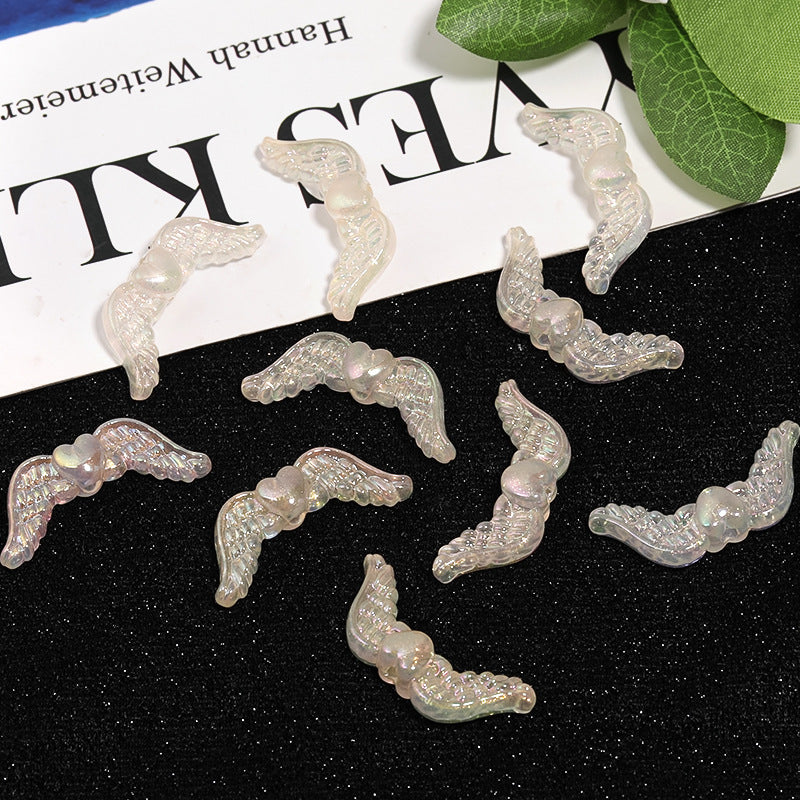 Plating Angel Wings Acrylic Beads 13x35mm Imitation Pearl 50pcs 2