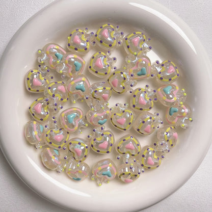 Glow Hand-Painted Heart Crown Acrylic Beads 25mm Pastel 2pcs 4