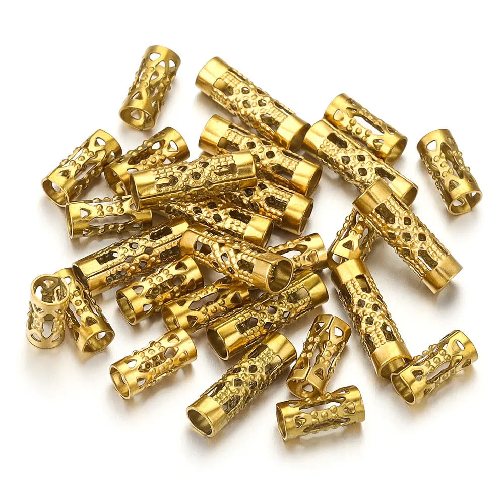 Stainless Steel Tube Metal Beads 8mm 12mm Hollow Patterned 20pcs 2