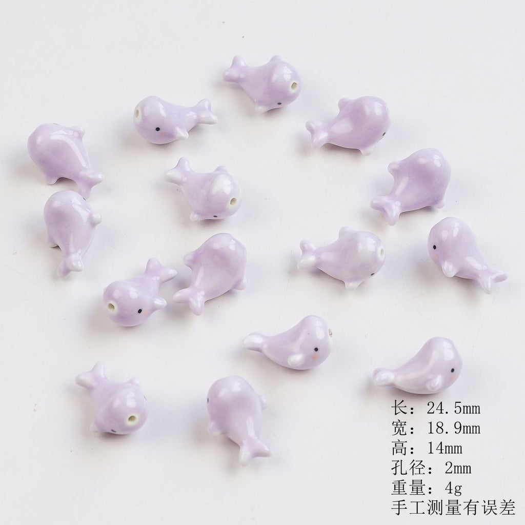 3D Dolphin Ceramic Beads 24mm Glazed Multicolor 2pcs 3