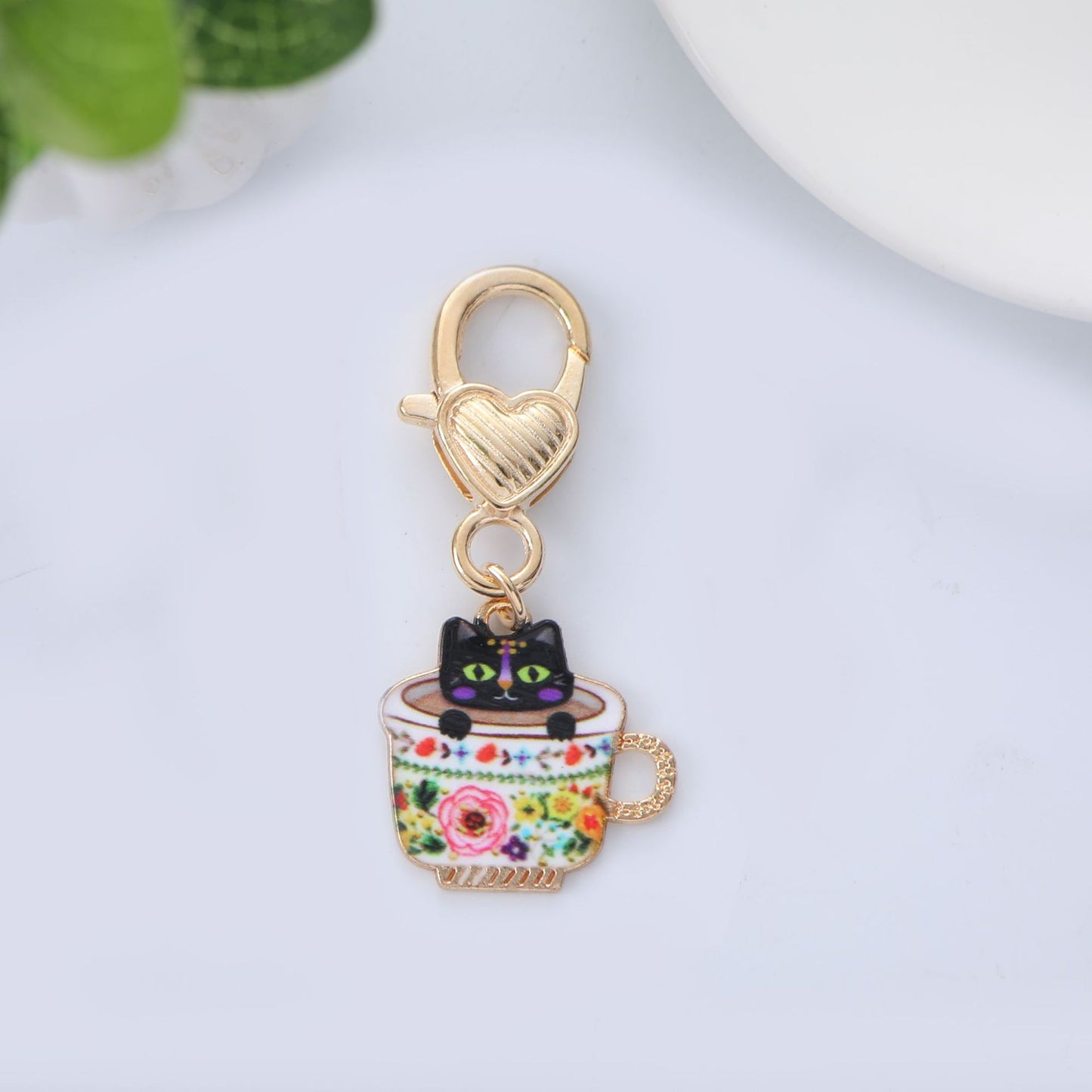 Metal Cat Keychain Enamel Colorful Gold Clasp Charm 11