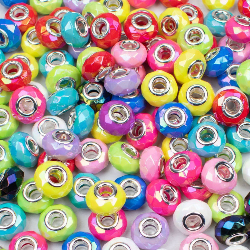 Acrylic Faceted Spacer Beads 15mm UV Plating Large Hole 20pcs