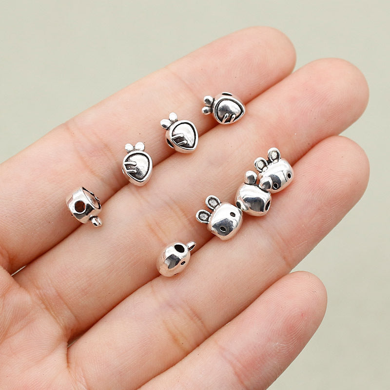 Easter Carrot and Rabbit Metal Beads 8mm Polished Silver Tone 100pcs 4