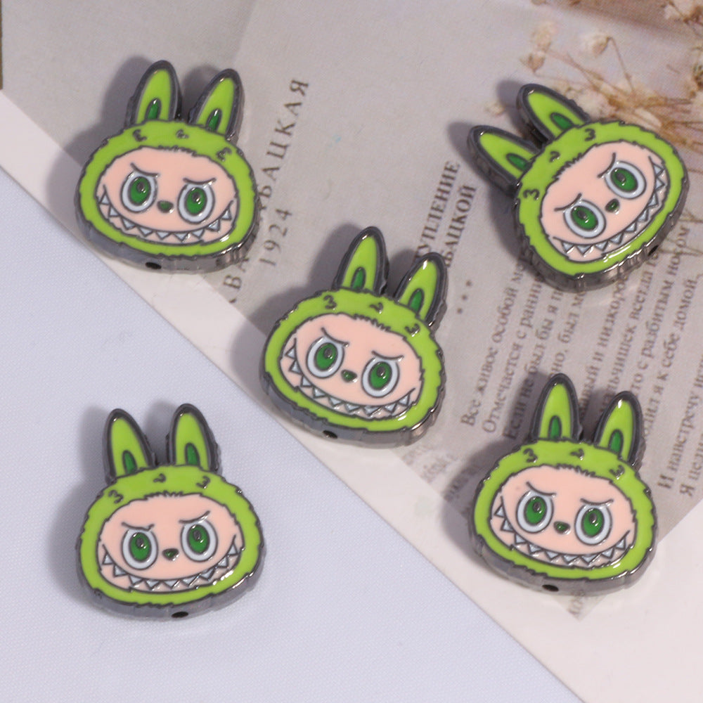 Labub Head Metal Beads 22mm Enamel Painted Alloy 10pcs 15