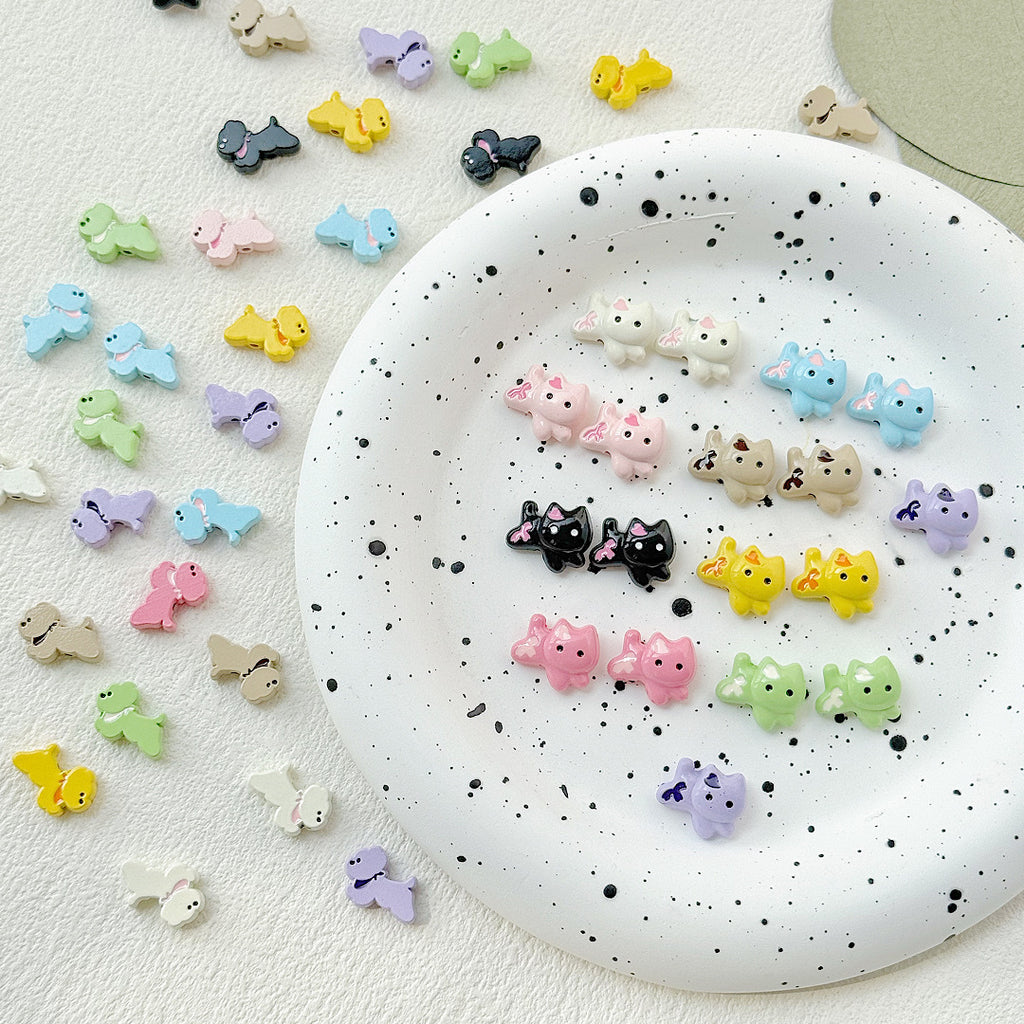 Baking Painted Bow Puppy and Dotted Kitten Metal Beads 15mm 20pcs 2