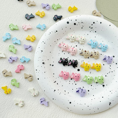 Baking Painted Bow Puppy and Dotted Kitten Metal Beads 15mm 20pcs 2