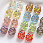 Oval Resin Rhinestone Beads 17x14mm Planet Pattern 5pcs