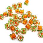 Lampwork Glass Beads Persimmon 10mm Hand Painted Transparent Double-Layer 10pcs