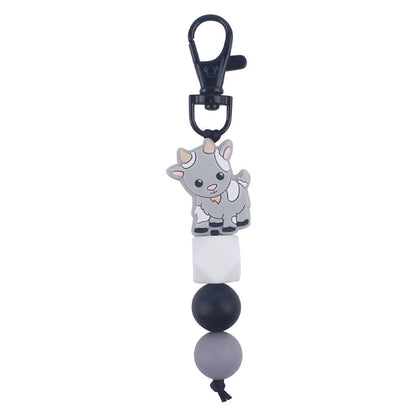 Cartoon Animal Silicone Bead Keychain Elk Yak Goat Design 11