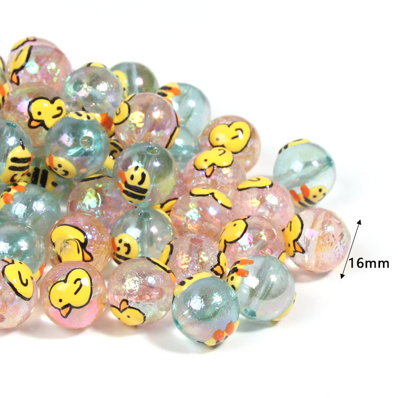 Printed Acrylic Bee Duck Beads 16mm Pastel Iridescent 10pcs 4