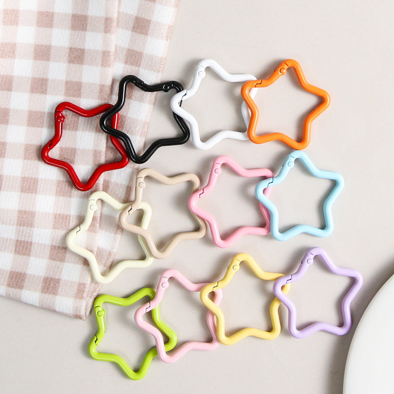 Zinc Alloy Star Trigger Spring Key Rings 41mm Baking Painted 6pcs 6