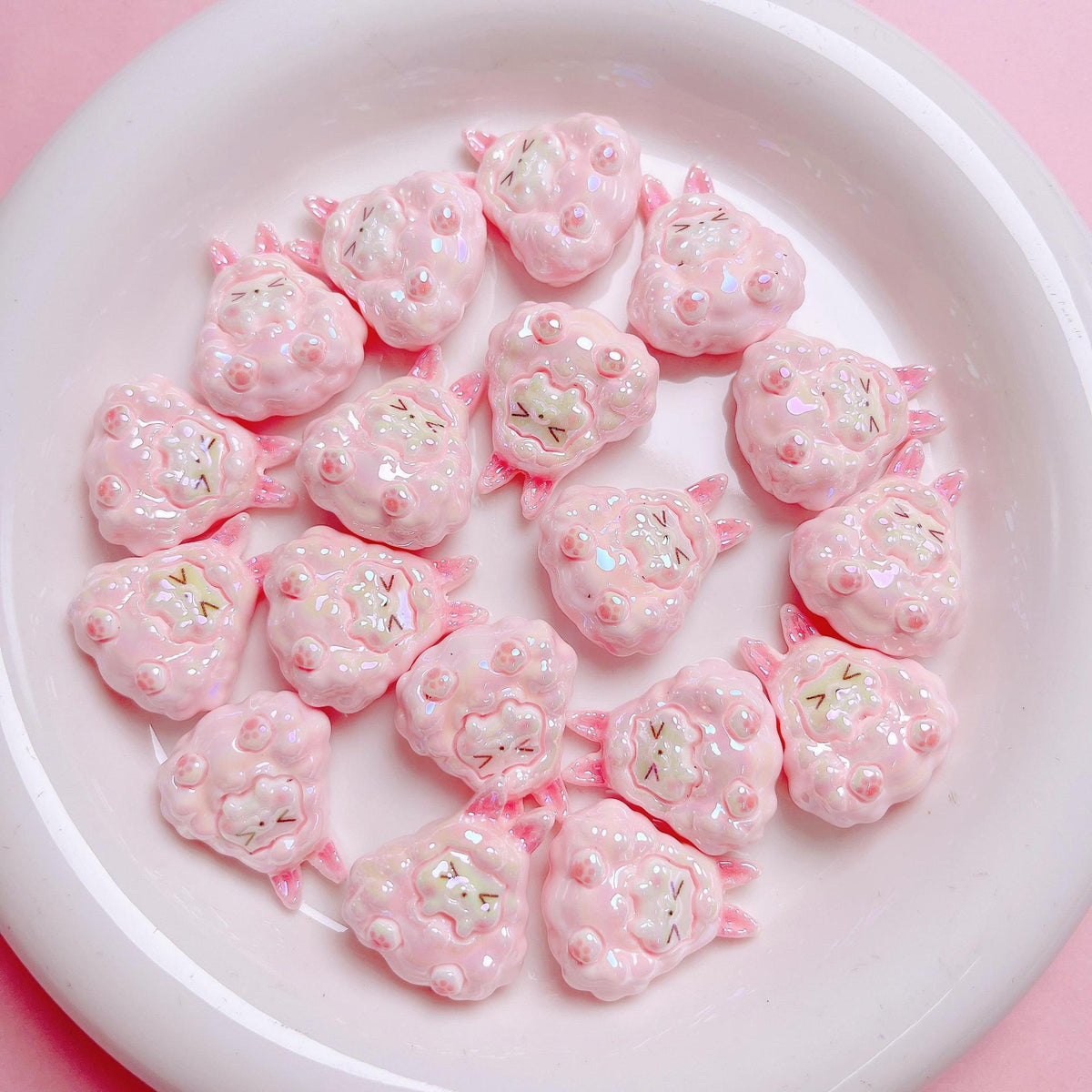Kawaii Resin Beads 25mm Creamy Color UV Plating 5pcs 4