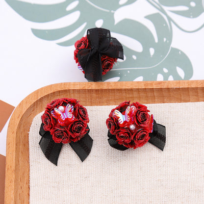 Flower Cluster Clay Beads 23mm Polymer Roses with Bow 5pcs 4