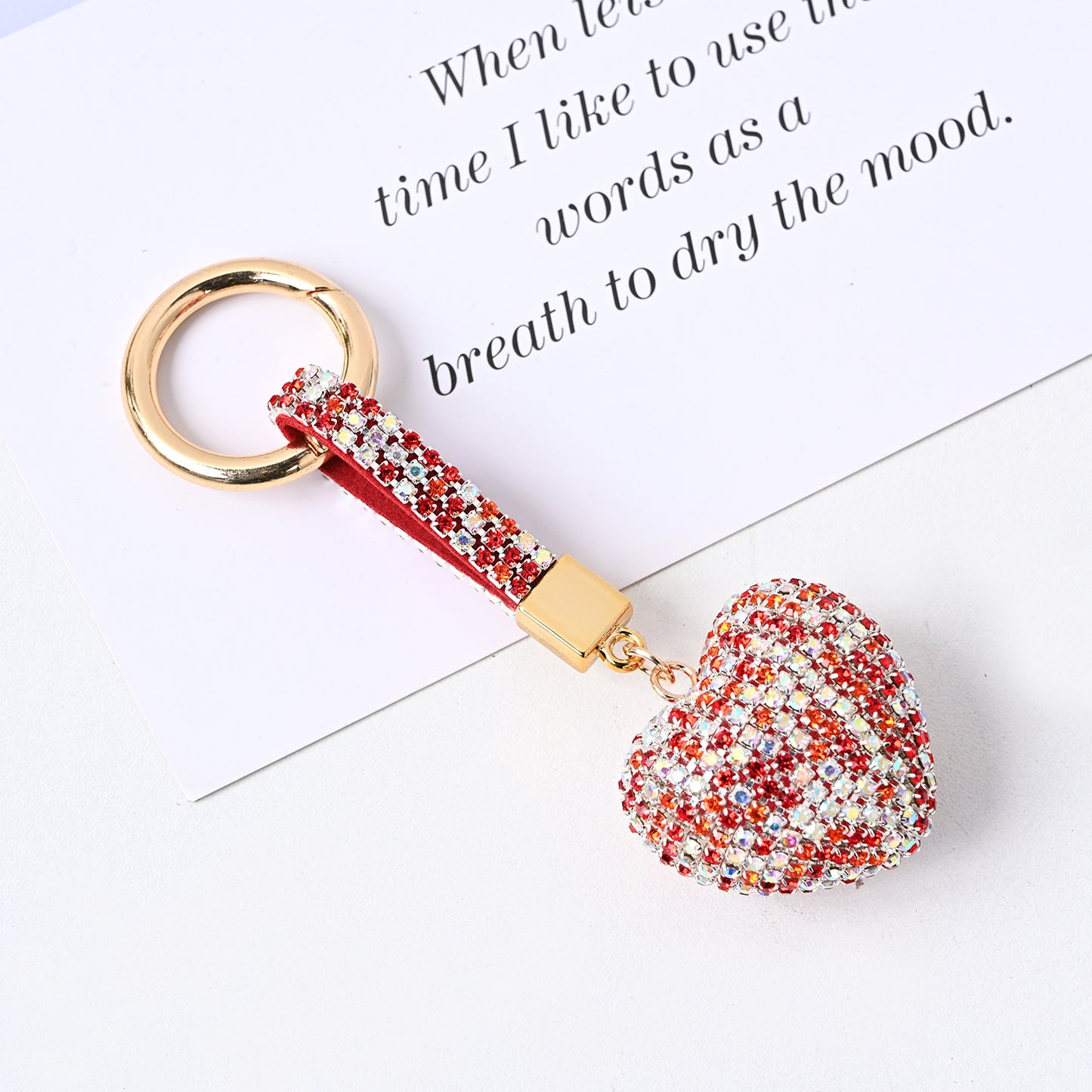 Diamond Encrusted Crystal Heart Keychain Alloy Multiple Colors 14