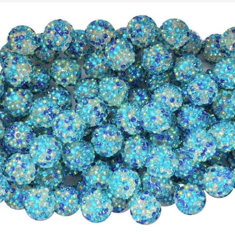 Rhinestone Bubblegum Beads 10-22mm Transparent White Blue Confetti 5pcs 2