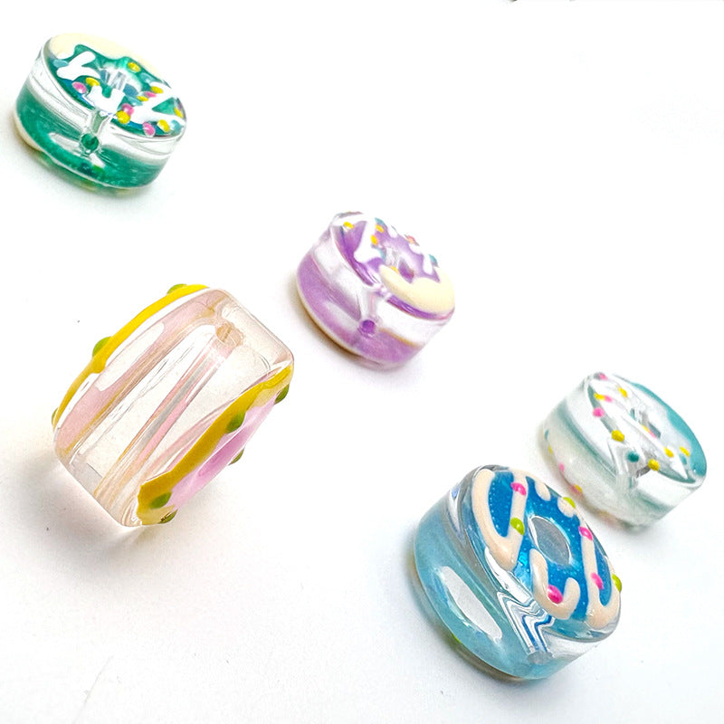 Lampwork Glass Beads Donut 15mm Hand Painted Cream Thick 10pcs 4