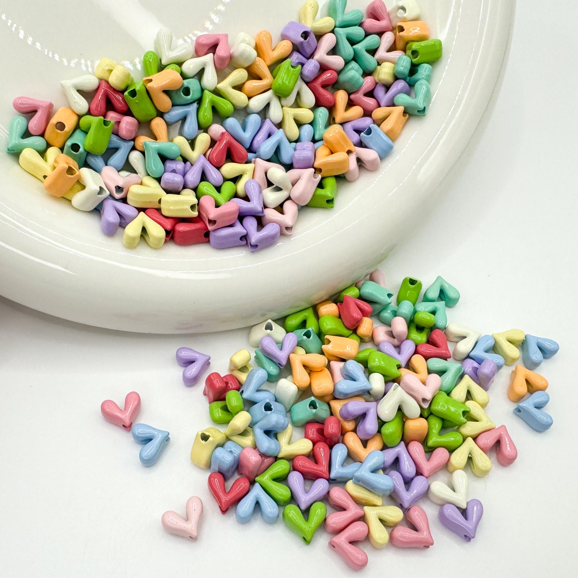 Painted V-Shaped Heart Acrylic Beads 6.7x8mm Glossy Mixed Colors 10pcs 2