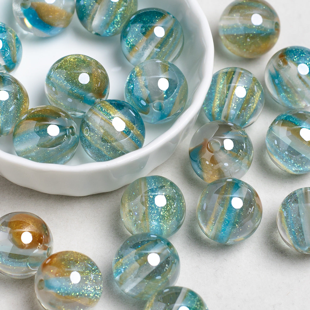 Glitter Cosmos Resin Beads 16mm Round Sparkle Mixed Colors 10pcs 15