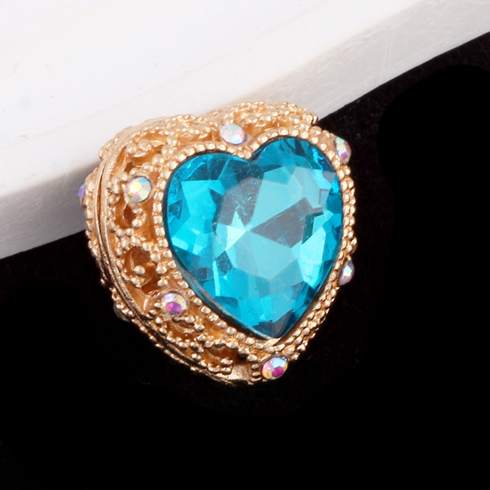 Double-Sided Heart Rhinestone Beads 22mm Alloy Encrusted 10pcs 33