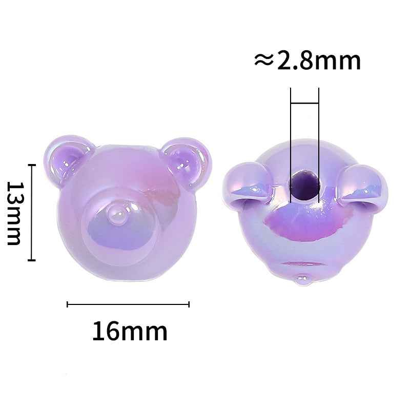 UV Plating Teddy Bear Head Acrylic Beads 16mm Iridescent Pastel 50pcs 3