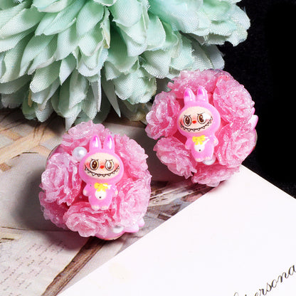 Embellished Bubblegum Beads 20mm Labub Rose Cluster Polymer Clay 5pcs 10
