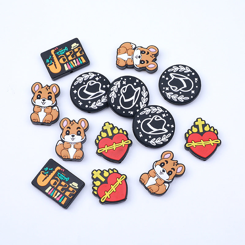 Silicone Focal Beads Cartoon Squirrel Circle Cowboy Hat 20pcs 3