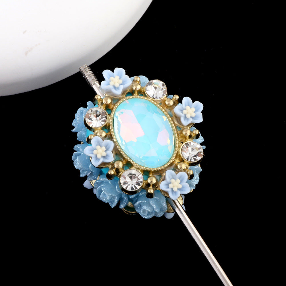 Vintage Flower Wrapped Clay Beads 28mm Oval Rhinestone 2pcs 7