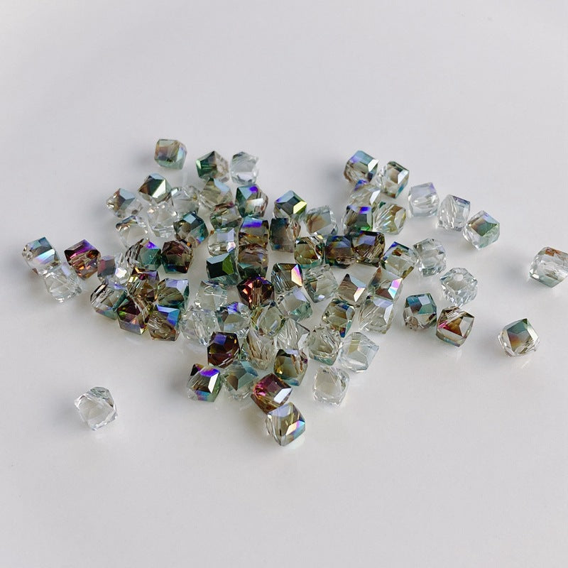 Geometric Square Glass Beads 5mm Transparent Perforated 10pcs 8