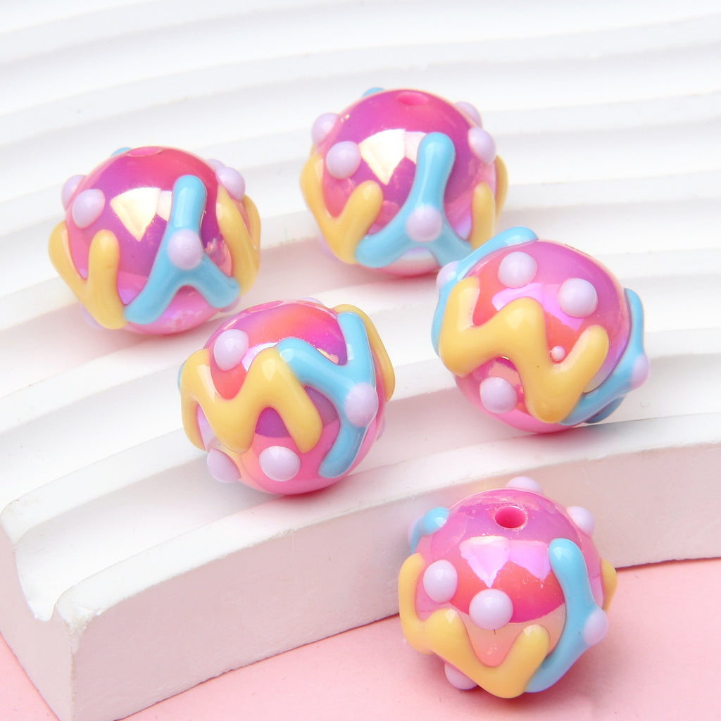 Painted Acrylic Beads 16mm Cream Colored Textured Pastel Doodles 10pcs 4