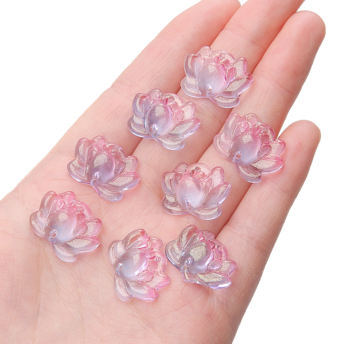 Lotus Transparent Glass Beads 16x21mm Pastel Colors 5pcs 7