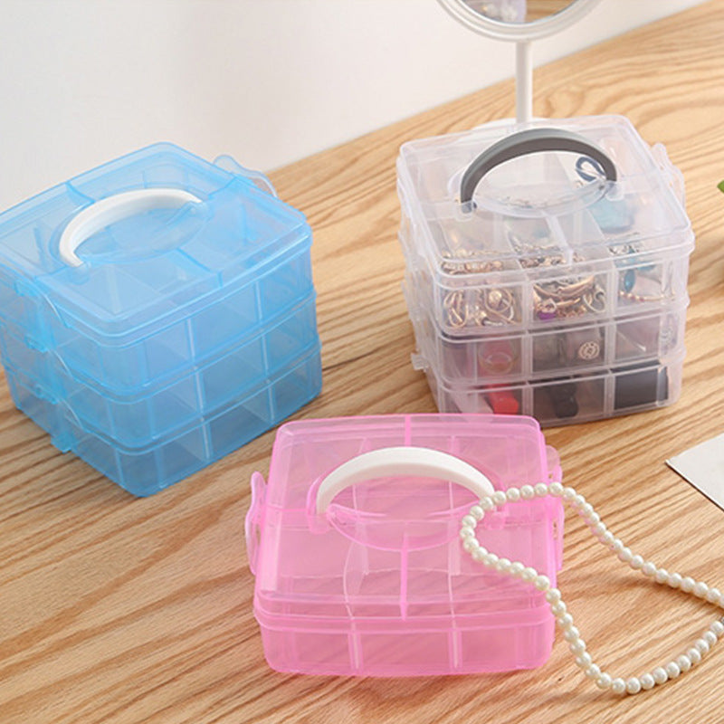 Clear Plastic Storage Organizer Box 3-Layers 18 Compartments 15cm 1pc 2