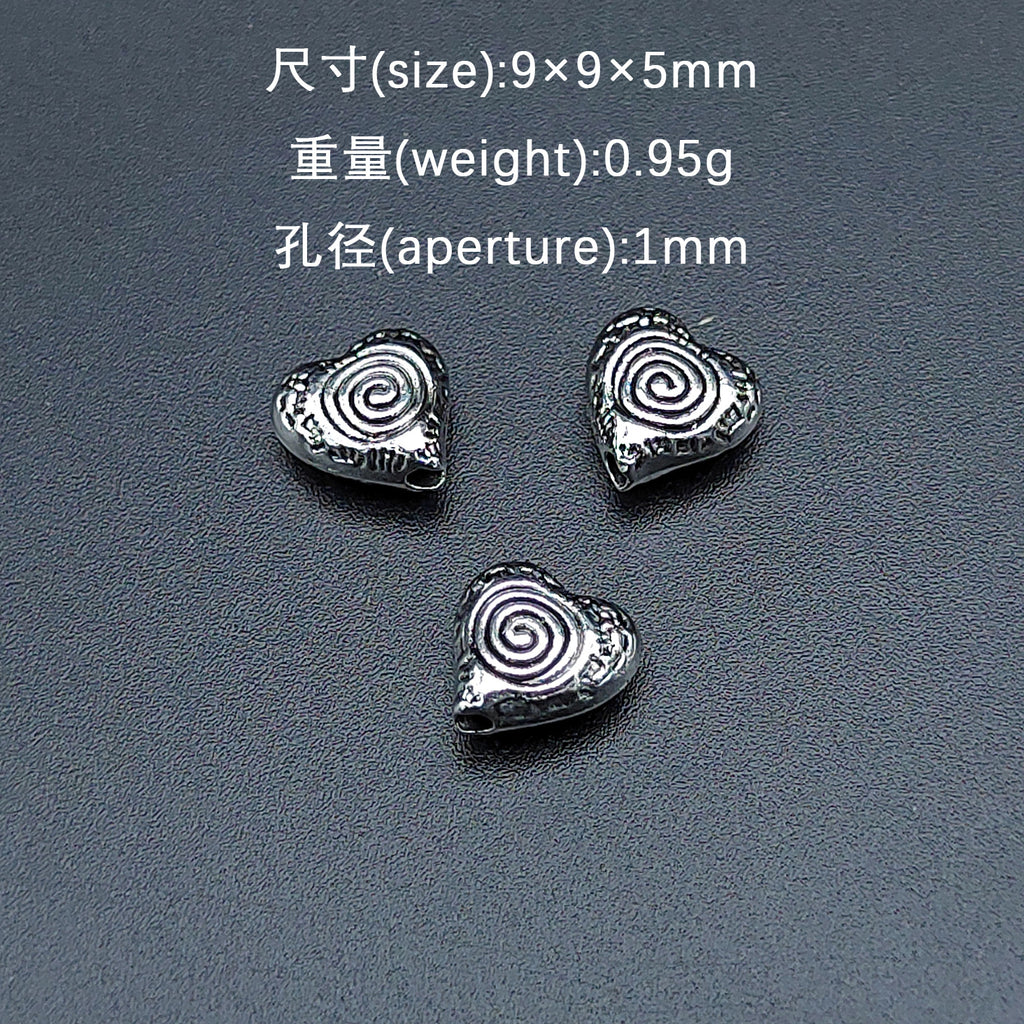 Heart Metal Beads 9mm Vintage Spiral Pattern Antique Silver Tone 200pcs 2