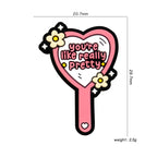 Silicone Focal Beads Double Sided Heart Mirror with Floral Accents 20pcs 2
