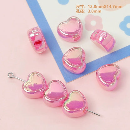 Milky Candy Heart Acrylic Flat Beads 14mm Double Layer 10pcs 8