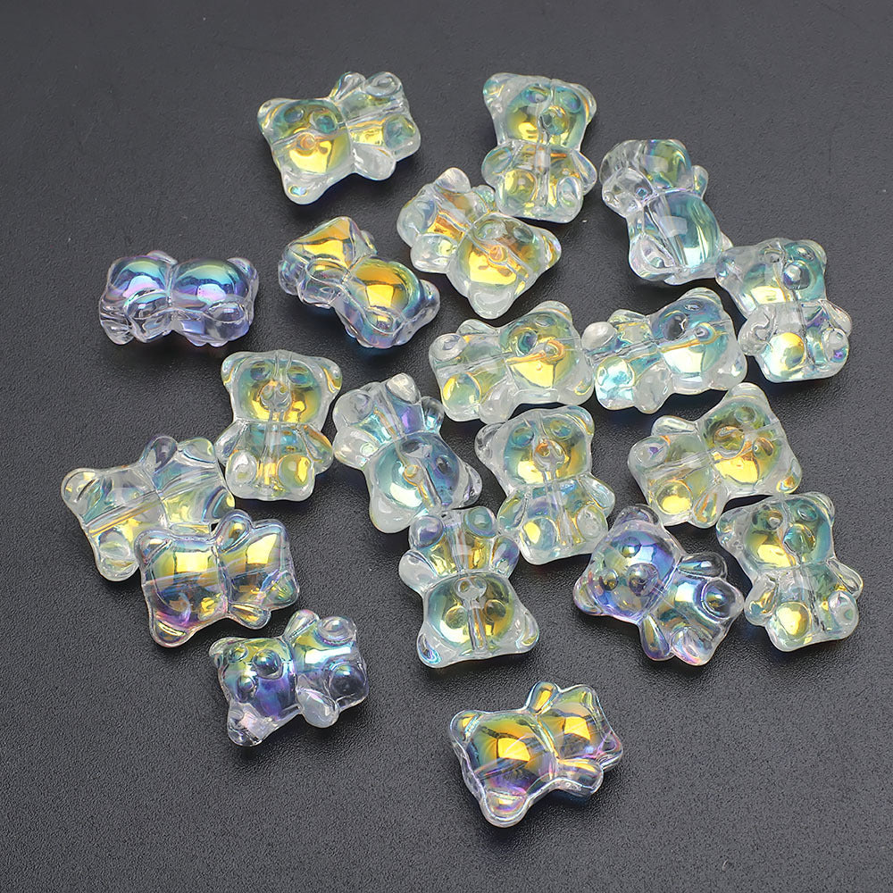 Electroplated Bear Glass Beads 12mm 14mm Mixed Metallic Colors 20pcs 8