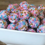 Rhinestone Bubblegum Beads 10-22mm Pink Blue Gold Striped Resin 5pcs