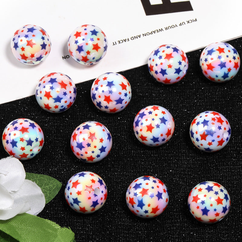 Plating Star Acrylic Beads 16mm UV Independence Day Printed 50pcs 4