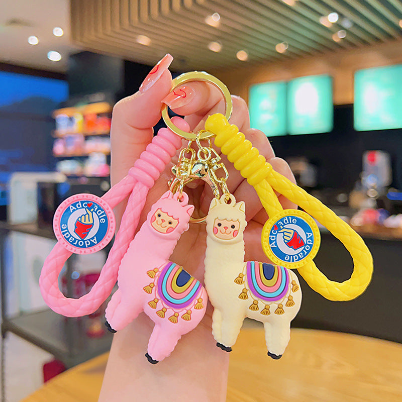 Rainbow Alpaca Keychain Soft Rubber Pastel Colors