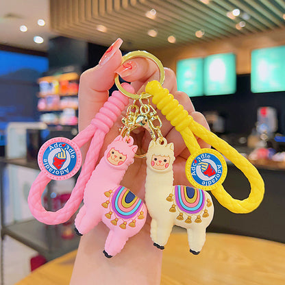 Rainbow Alpaca Keychain Soft Rubber Pastel Colors