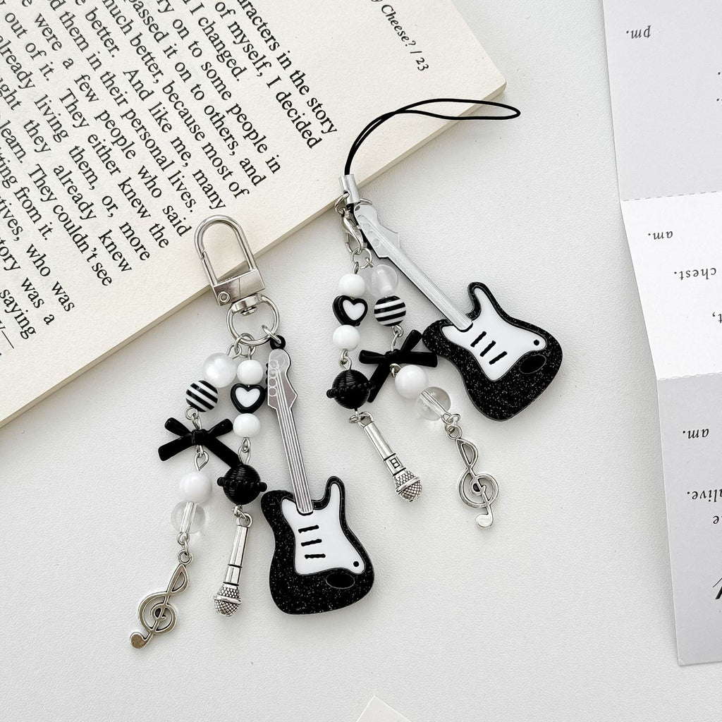 Black Guitar Resin Phone Charm Musical Pendant 7cm 2pcs