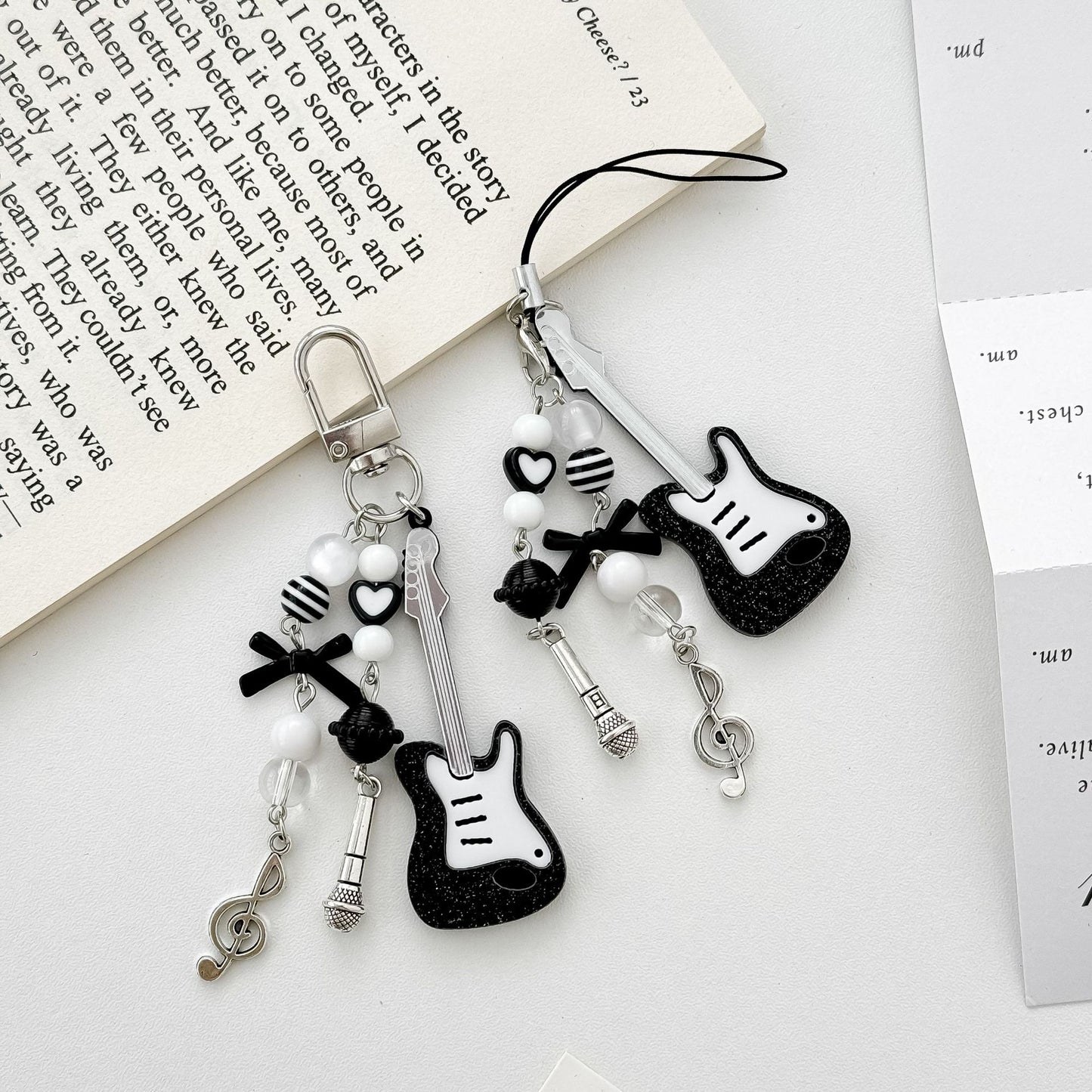 Black Guitar Resin Phone Charm Musical Pendant 7cm 2pcs