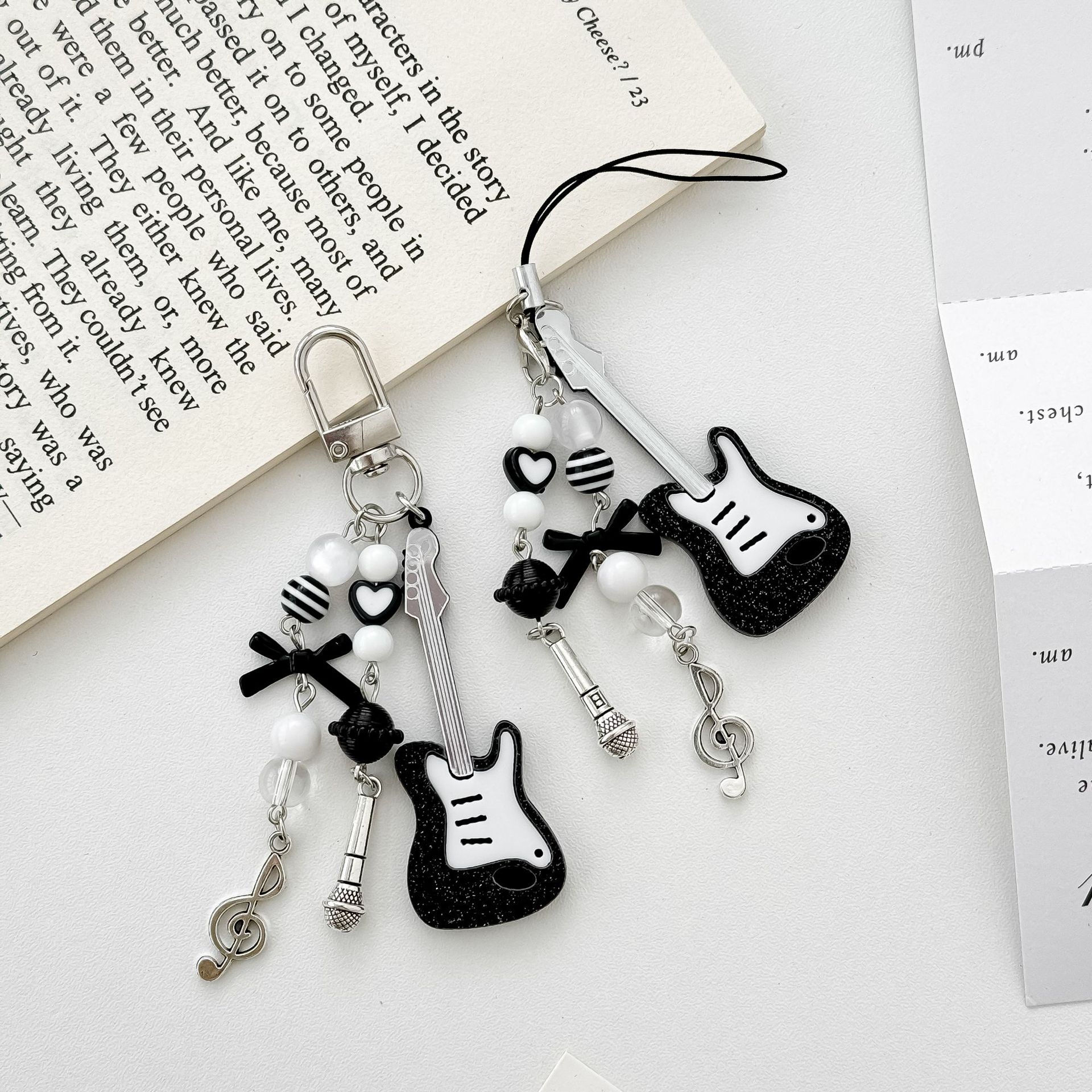 Black Guitar Resin Phone Charm Musical Pendant 7cm 2pcs