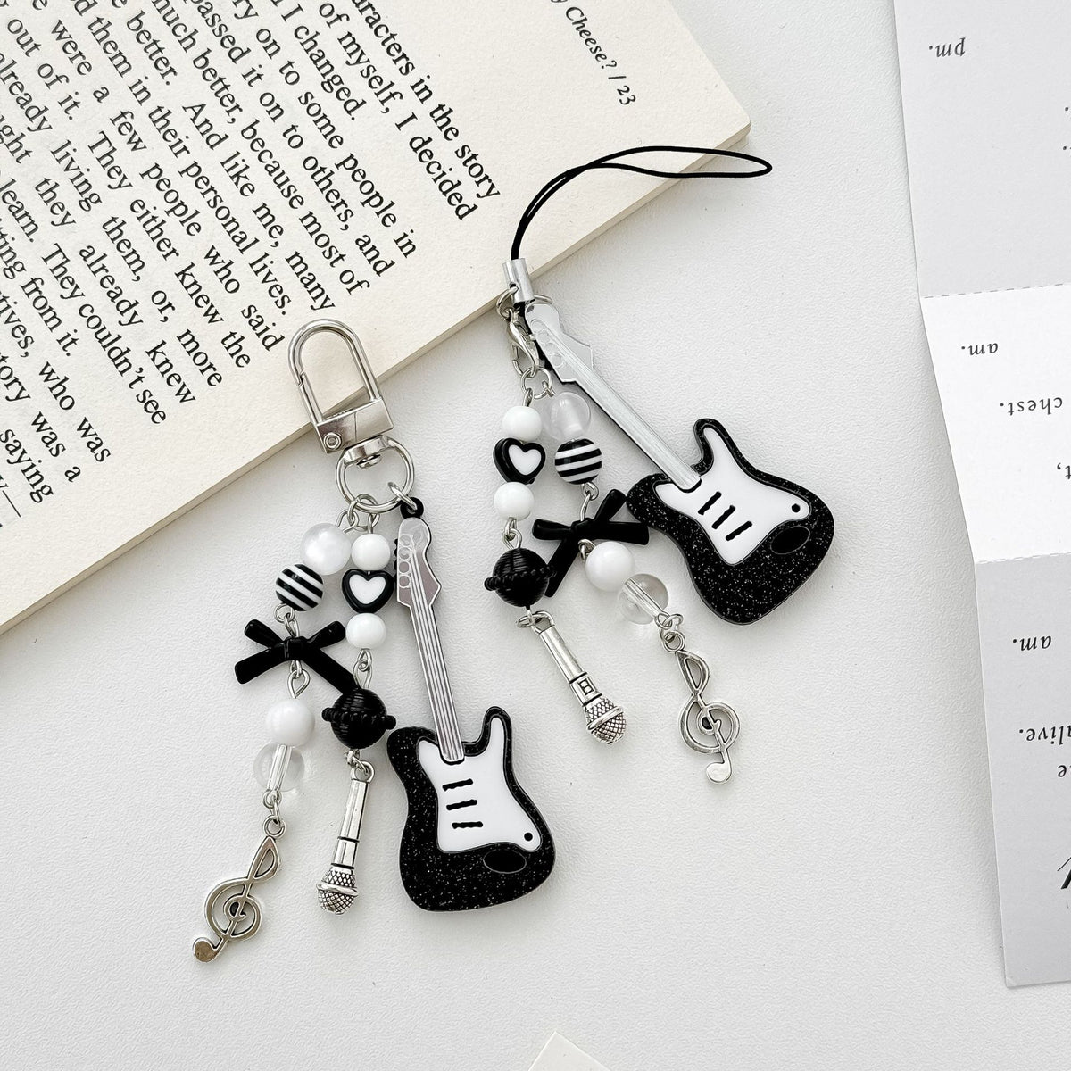Black Guitar Resin Phone Charm Musical Pendant 7cm 2pcs