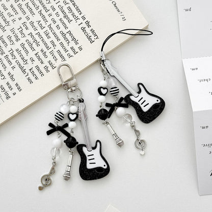 Black Guitar Resin Phone Charm Musical Pendant 7cm 2pcs