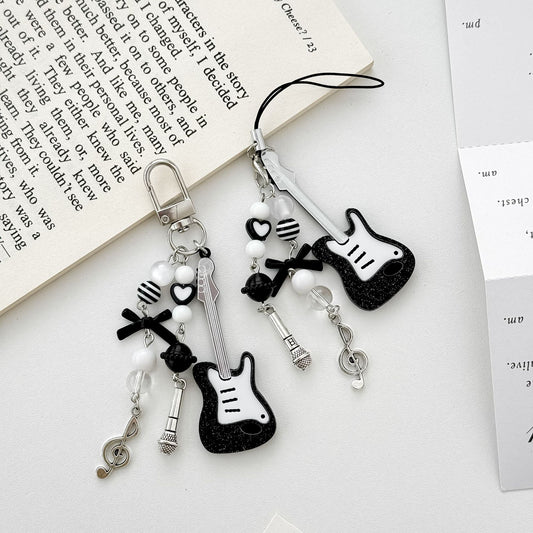 Black Guitar Resin Phone Charm Musical Pendant 7cm 2pcs