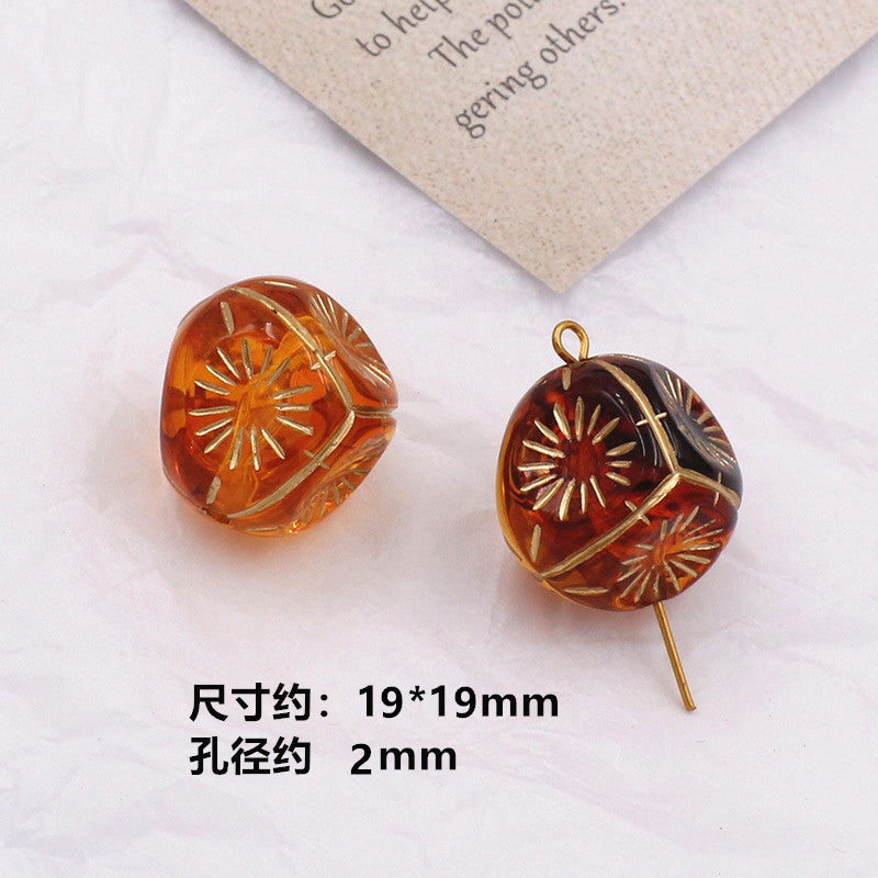 Vintage Amber Transparent Gilded Plum Blossom Acrylic Beads 10pcs 22