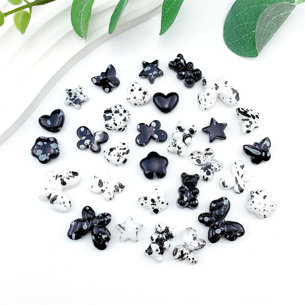 Spray Painted Butterfly Heart Star Acrylic Beads Black and White 100pcs