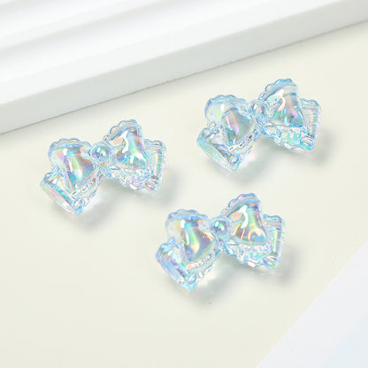 Transparent Ribbon Double Bow Acrylic Beads 15x25mm UV Plated 10pcs 7