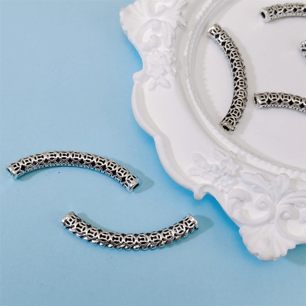 Tube Metal Beads 35mm Ancient Coins Pattern Curved 30pcs 3